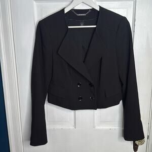 WHBM Black Double-Breasted Crop Blazer Jacket W-1001 Size 6